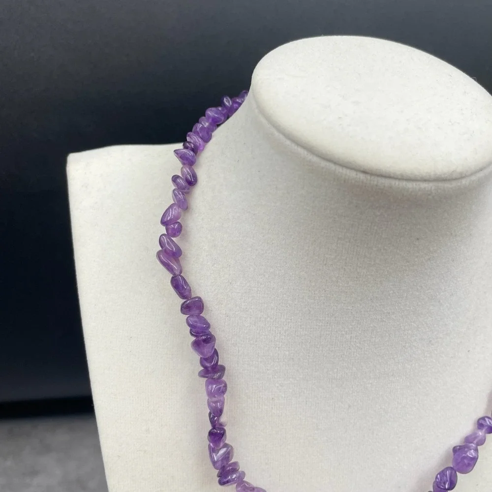 VTG‎ Purple Amethyst Chip Bead Necklace Natural Stone Strand Boho Clavicle Look